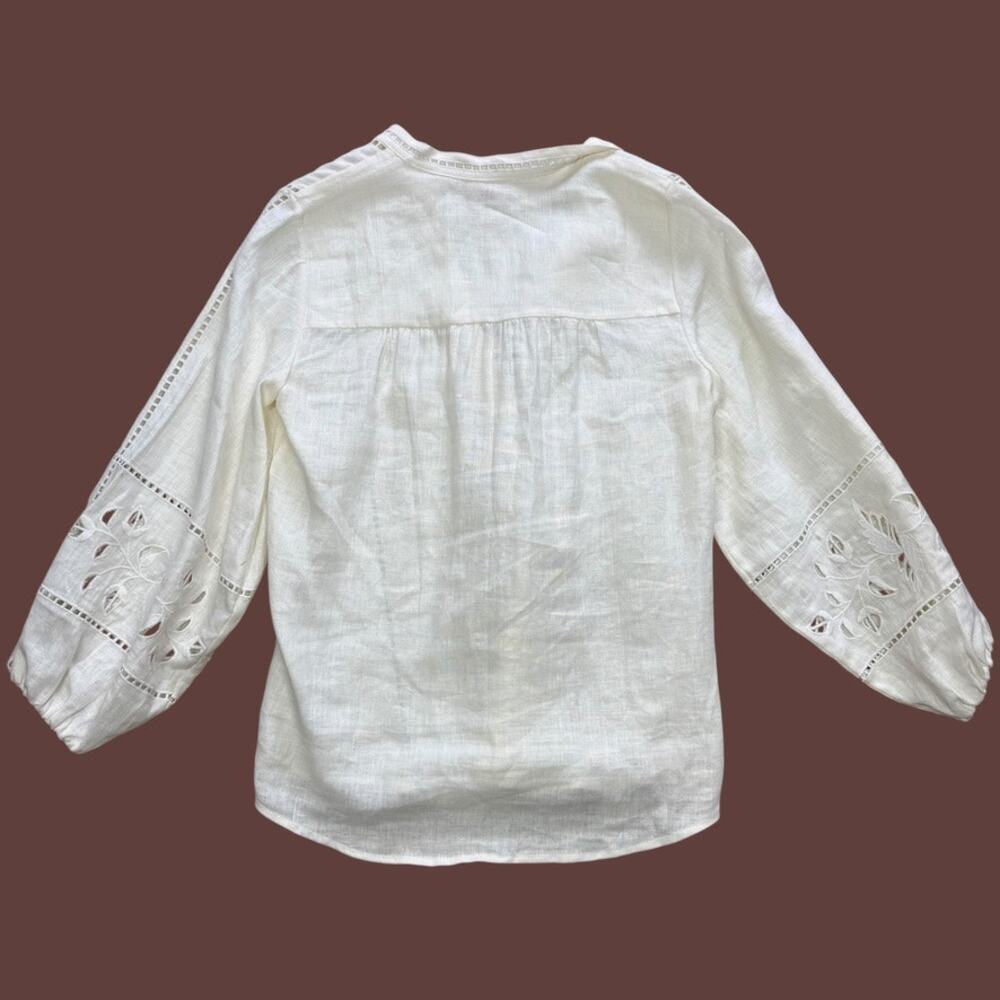 Figue Rylie Linen Floral Lace Cutouts Creamy White Top XS - Picture 8 of 11